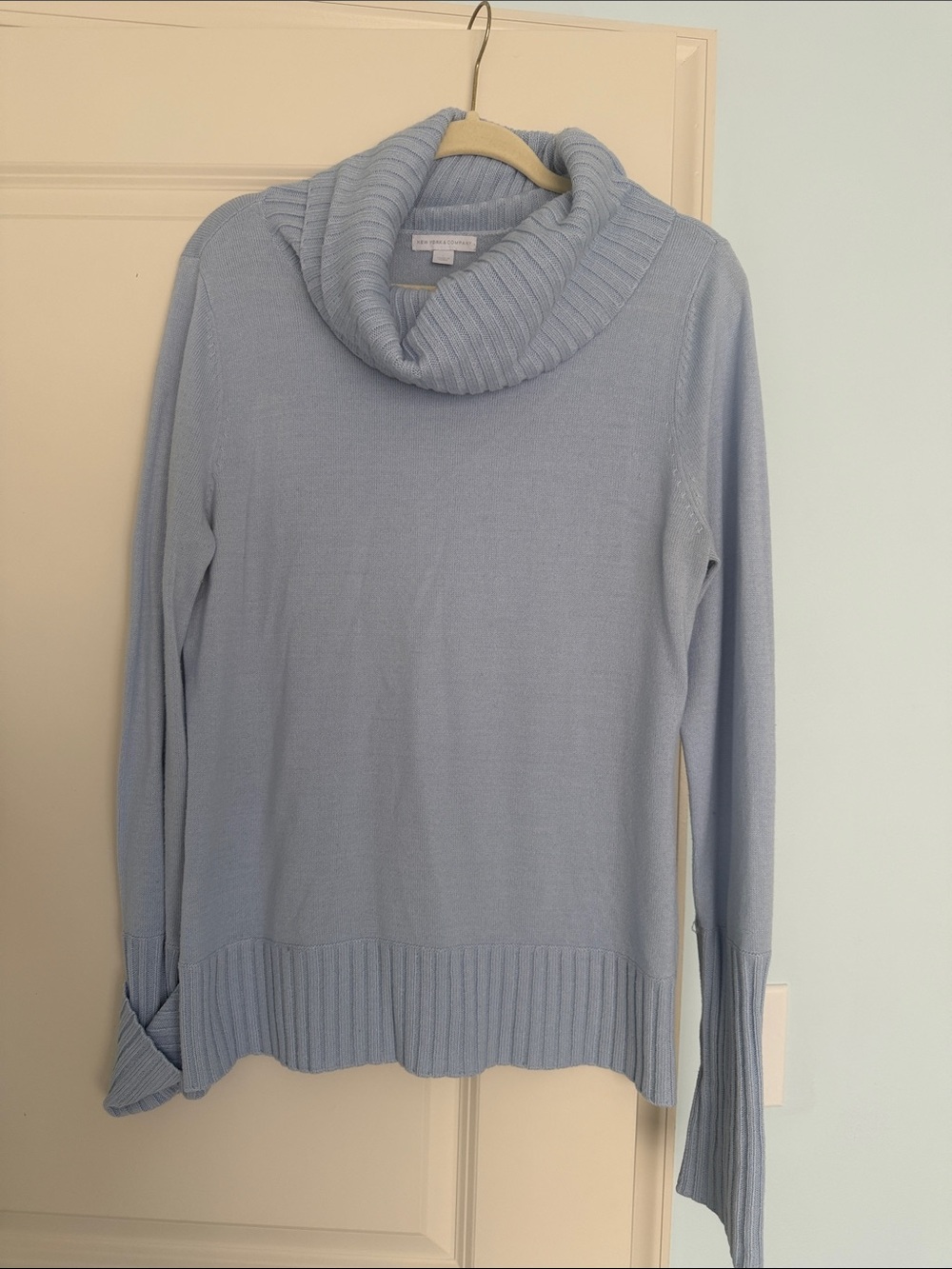 New York & Company Light Blue Cowl Neck Sweater